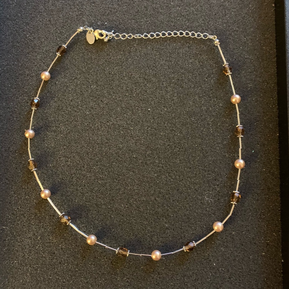 Lia Sophia Necklace Silver Brown Beads - Picture 1 of 4